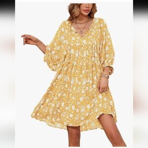 NWT XL Boho Floral Yellow Dress